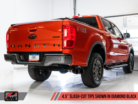 AWE Tuning 2019+ Ford Ranger 0FG Performance Exhaust System w Diamond Black Tips & Rock Guard Online