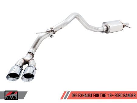 AWE Tuning 2019+ Ford Ranger 0FG Performance Exhaust System w Chrome Silver Tips & Bash Guard Online Sale