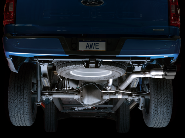 AWE 0FG 21+ Ford F150 Dual Side Exit Cat-Back Exhaust - 4.5in Diamond Black Tips on Sale