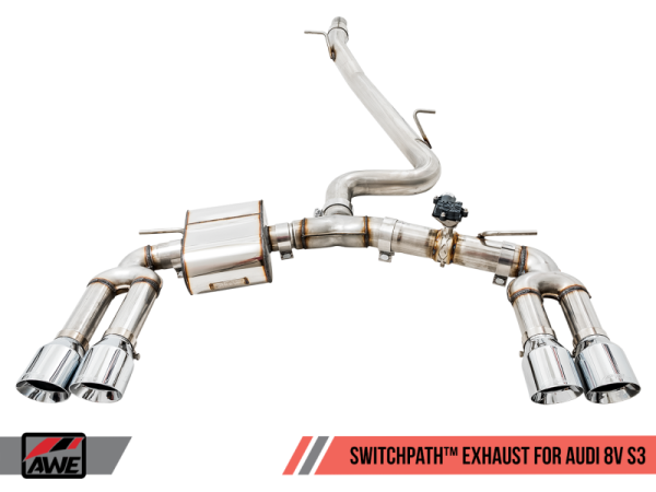 AWE Tuning Audi 8V S3 SwitchPath Exhaust w Chrome Silver Tips 102mm Online now