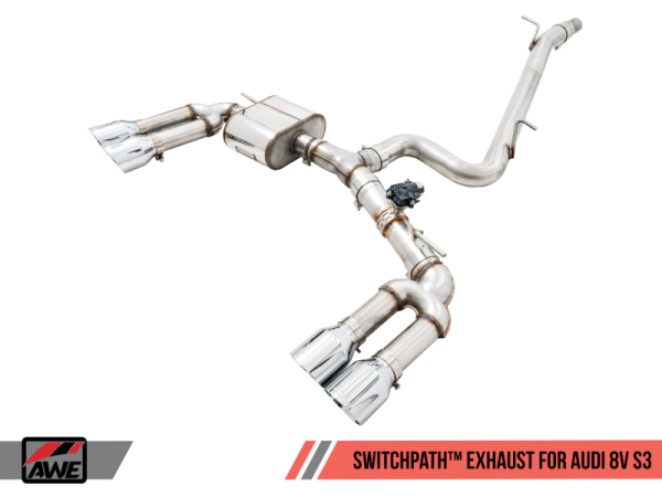 AWE Tuning Audi 8V S3 SwitchPath Exhaust w Chrome Silver Tips 102mm Online now