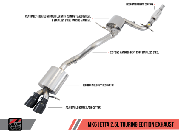 AWE Tuning Mk6 Jetta 2.5L Touring Edition Exhaust - Diamond Black Tips on Sale