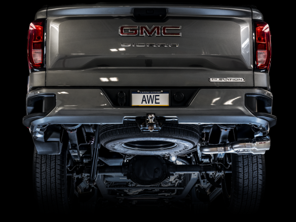 AWE Tuning 4th Gen GM 1500 5.3L 0FG Catback Dual Side Exit (Flat Bumper) - Chrome Tips on Sale