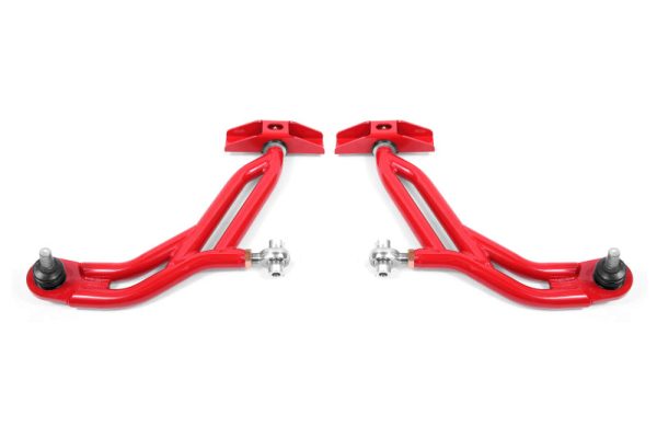 BMR 10-14 Ford Mustang Adj. Lower A-Arms w  Delrin Rod End   18mm Tall Ball Joint - Red Fashion