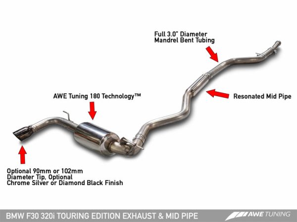 AWE Tuning BMW F30 320i Touring Exhaust w Performance Mid Pipe - Diamond Black Tip (90mm) Online