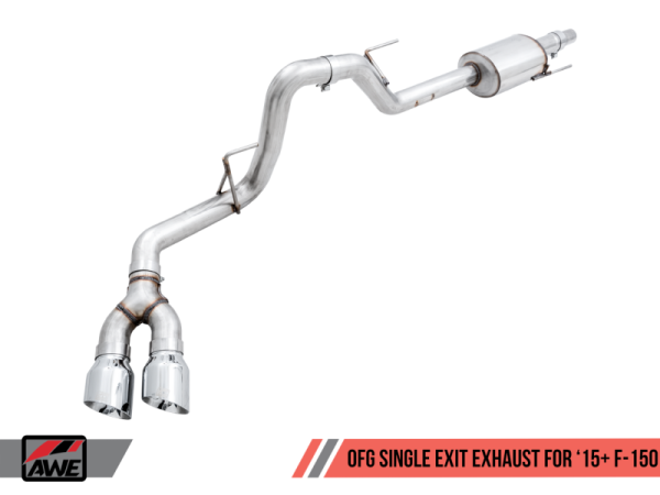 AWE Tuning 2015+ Ford F-150 0FG Single Exit Performance Exhaust System w 4.5in Chrome Silver Tips For Discount