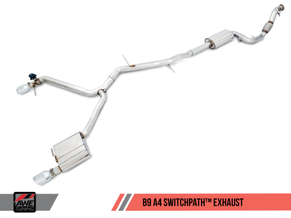 AWE Tuning Audi B9 A4 SwitchPath Exhaust Dual Outlet - Chrome Silver Tips (Includes DP and Remote) Fashion