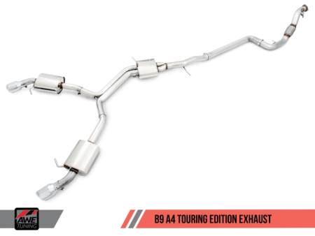 AWE Tuning Audi B9 A4 Touring Edition Exhaust Dual Outlet - Chrome Silver Tips (Includes DP) Sale