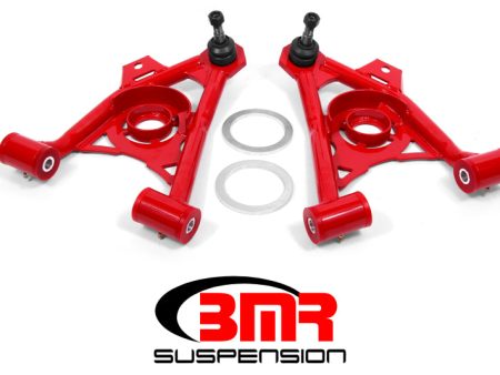 BMR 94-04 Mustang Lower Non-Adj. A-Arms (Poly) w  Tall Ball Joint   Spring Pocket - Red Sale