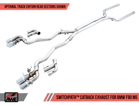 AWE Tuning 18-19 BMW M5 (F90) 4.4T AWD SwitchPath Cat-back Exhaust - Chrome Silver Tips Online now