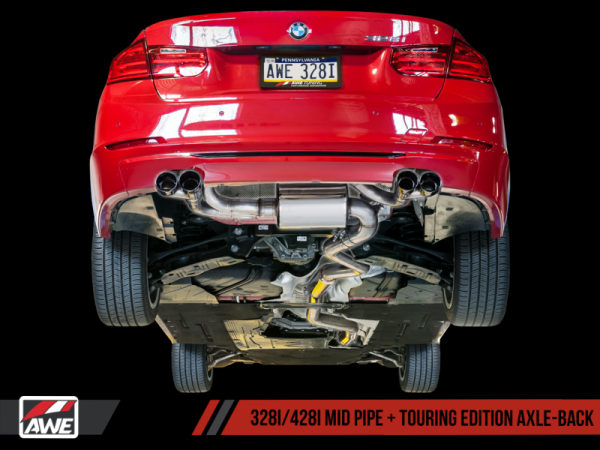 AWE Tuning BMW F3X N20 N26 328i 428i Touring Edition Exhaust Quad Outlet - 80mm Chrome Silver Tips Cheap