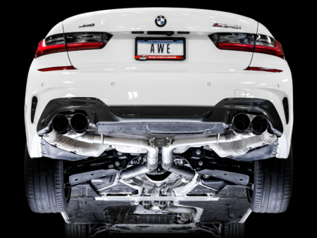 AWE Tuning 2019+ BMW M340i (G20) Track Edition Exhaust - Quad Diamond Black Tips For Sale