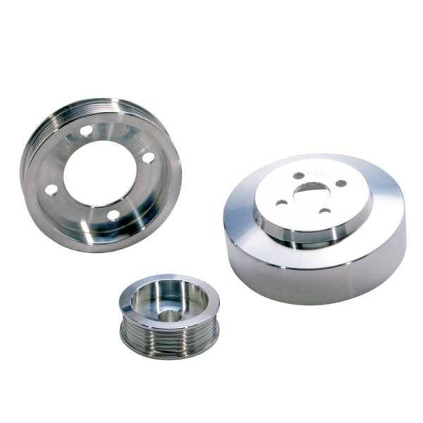 BBK 94-95 Mustang 5.0 Underdrive Pulley Kit - Lightweight CNC Billet Aluminum (3pc) For Sale