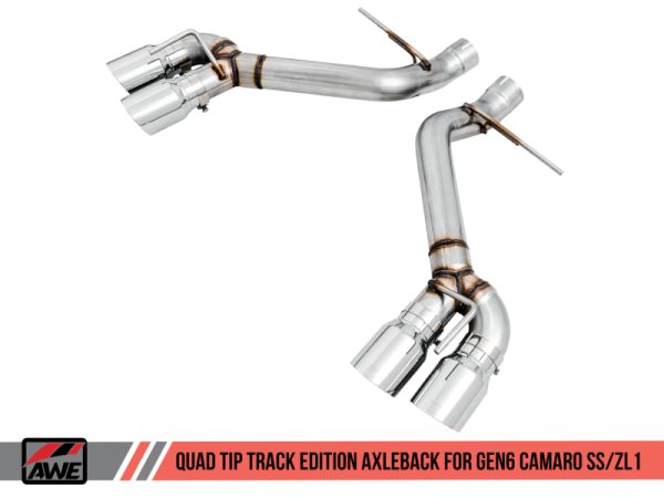 AWE Tuning 16-19 Chevrolet Camaro SS Axle-back Exhaust - Track Edition (Quad Chrome Silver Tips) For Sale