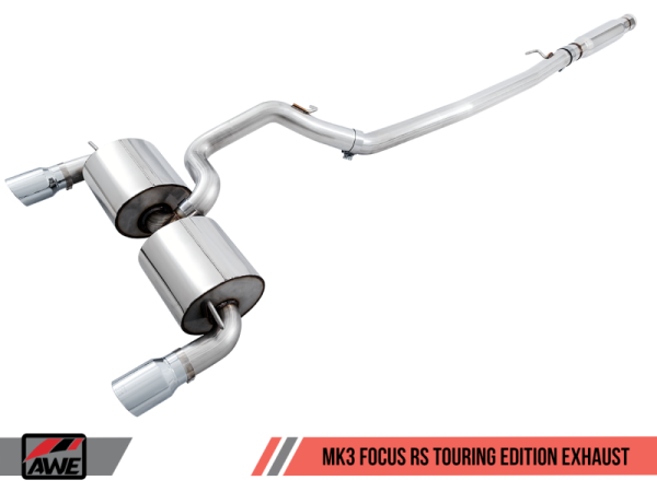 AWE Tuning Ford Focus RS Touring Edition Cat-back Exhaust- Resonated - Chrome Silver Tips Supply