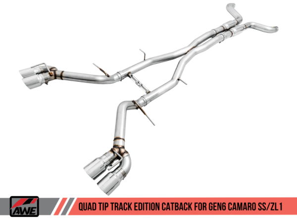 AWE Tuning 16-19 Chevy Camaro SS Resonated Cat-Back Exhaust -Track Edition (Quad Chrome Silver Tips) For Discount