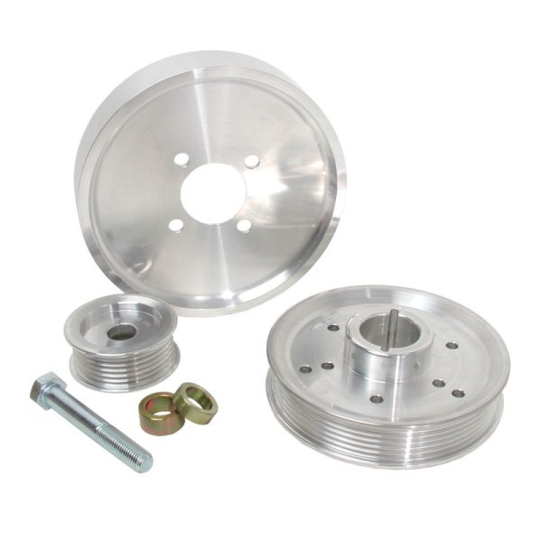 BBK 02-04 Mustang 4.6 GT Underdrive Pulley Kit - Lightweight CNC Billet Aluminum (3pc) For Sale