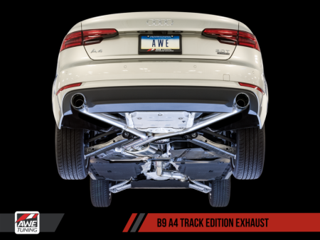 AWE Tuning Audi B9 A4 Track Edition Exhaust Dual Outlet - Diamond Black Tips (Includes DP) Online Hot Sale