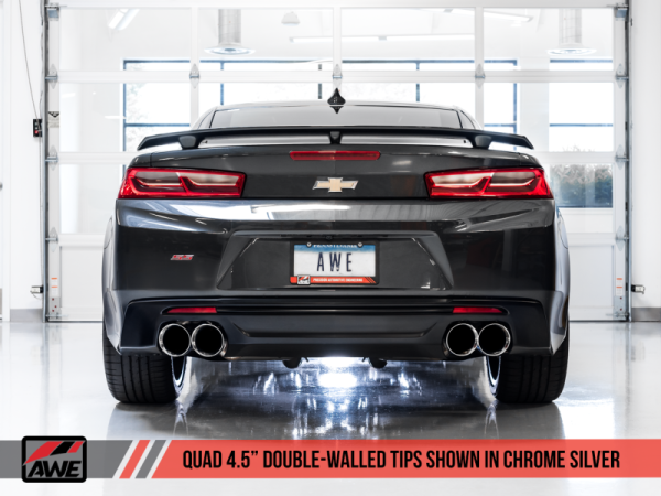 AWE Tuning 16-19 Chevrolet Camaro SS Axle-back Exhaust - Track Edition (Quad Chrome Silver Tips) For Sale