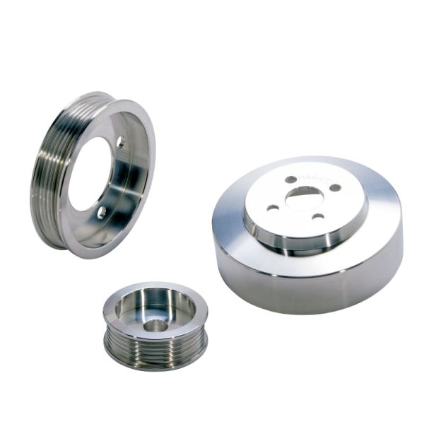 BBK 94-95 Mustang 5.0 Underdrive Pulley Kit - Lightweight CNC Billet Aluminum (3pc) For Sale